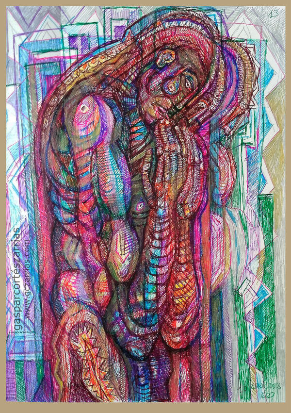 "EL HOMBRE MECÁNICO / CIBORG" | Libro XII. Dibujo 13. 6 tintas bolígrafo de gel. 17x22cm. 2018 / Colección particular.