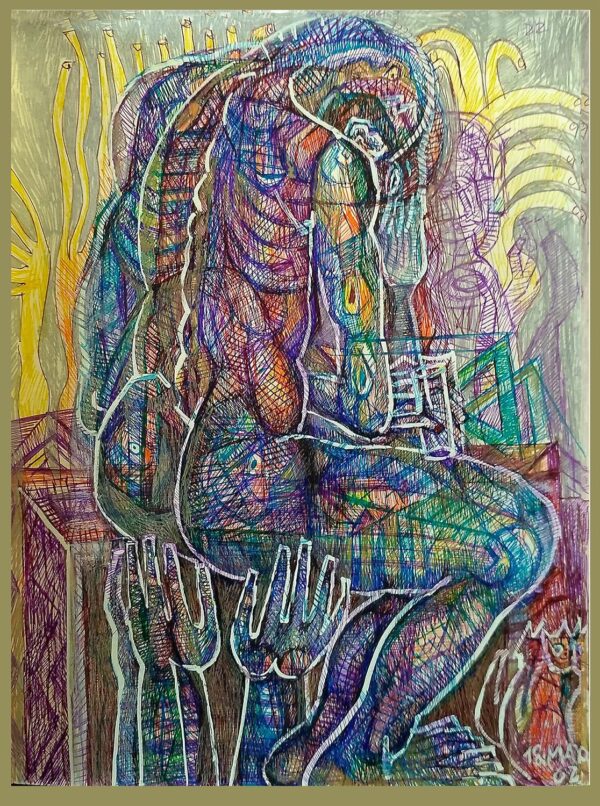 "LA REVUELTA / LA VUELTA" | Libro XII. Dibujo 22. 6 tintas bolígrafo de gel. 17x22cm. 2018 / Colección particular.