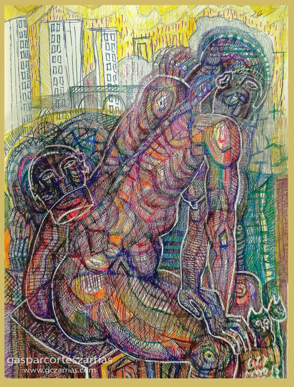 "LA PIOGGIA / LA LLUVIA" | Libro XII. Dibujo 26. 6 tintas bolígrafo de gel. 17x22cm. 2018 / Colección particular.