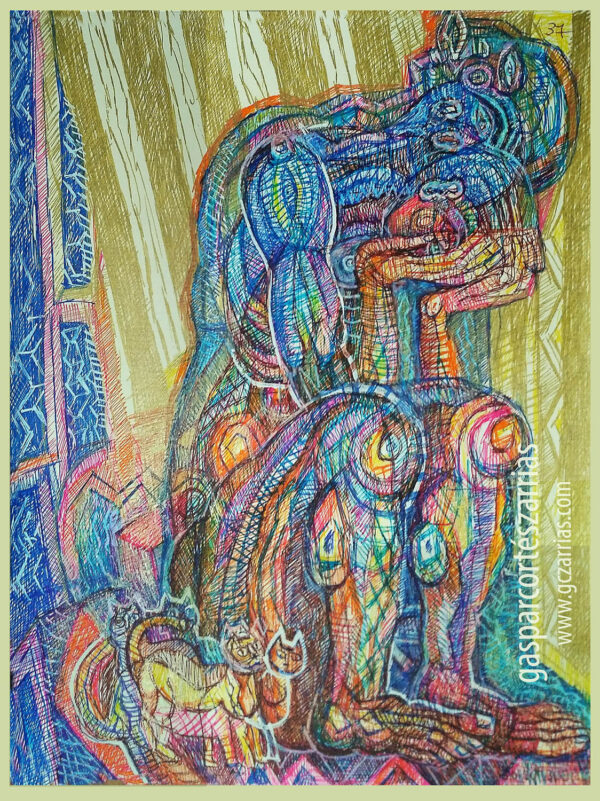 "REFLEXIÓN LOCA" | Libro XII. Dibujo 37. 6 tintas bolígrafo de gel. 17x22cm. 2018 / Colección particular.