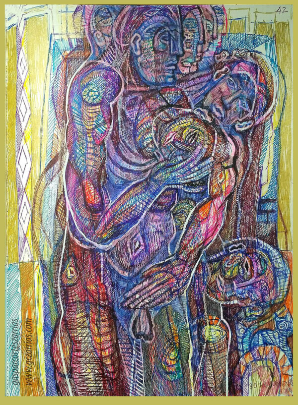 "VUELTA ATRÁS" | Libro XII. Dibujo 42. 6 tintas bolígrafo de gel. 17x22cm. 2018 / Colección particular.