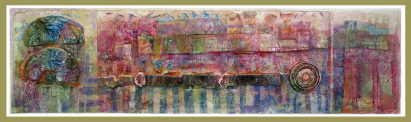 "POLÍPTICO HORIZONTAL III - PAISAJE OXIDADO" | Collage, tintas, pigmentos, ácido... y óleo sobre madera ensamblada y preparada. 32,5x117 cm. 2018.