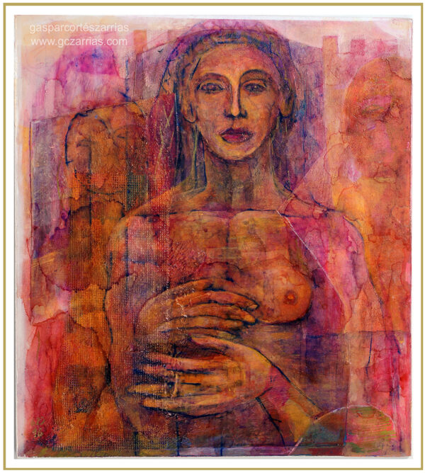 LA DAMA DE LA INTUICIÓN Collage, tintas, rotuladores, témpera sobre cartón blanco montado sobre madera. 30 x 27 cm. 2016-2018. Colección particular.