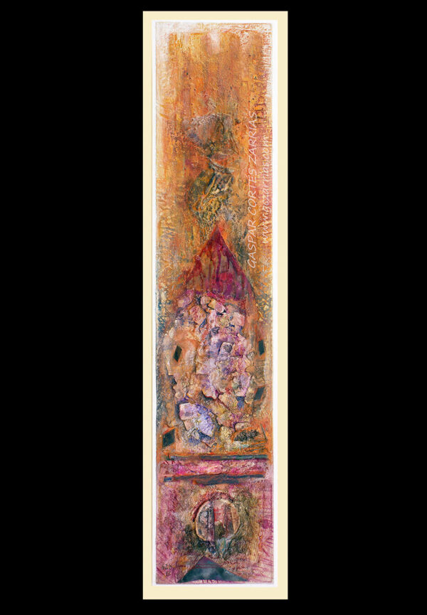 "PAISAJE CON FORMAS BÁSICAS FORMAS" | Polvo de mármol, pigmentos, tintas y óleo sobre collage y madera. 85x18cm. Enero 2016.