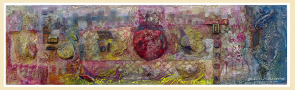 "SECUENCIA HORIZONTAL II" | Collage, tintas, pigmentos, ácido y óleo sobre madera preparada. 26x87cm. 2017.