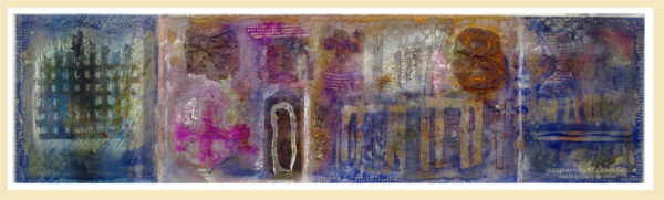 "POLÍPTICO HORIZONTAL I, CIUDAD OXIDADA" | . Estado previo. | Collage, tintas, pigmentos, ácido... óleo sobre madera ensamblada y preparada. 32,5x117 cm. 2017.