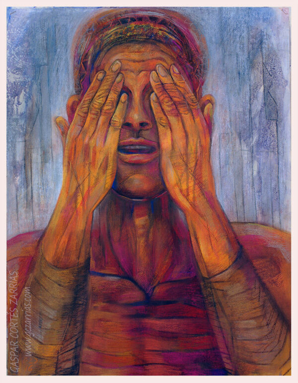 "EL LLANTO / NO QUIERO MIRAR" | En proceso | Pastel sobre cartulina Canson naranja. 65x50cm. Abril 2016.