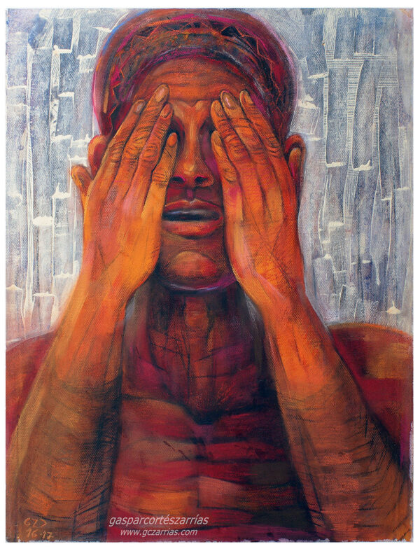 "EL LLANTO - NO QUIERO MIRAR" | Pastel sobre cartulina Canson naranja. 65x50cm. 2016-2017.