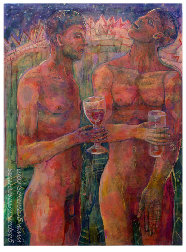 "MIRANDO LAS ESTRELLAS-DE COPAS" | Definitivo | Tintas, rotuladores, témpera sobre papel. 40x30 cm. 2014-2017.