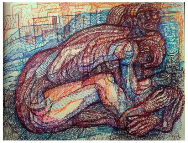 "COMO UN FELINO" | "Libro X. Dibujo 43" | 6 tintas bolígrafo. 17x22cm.15 diciembre 2016 / Colección del artista.