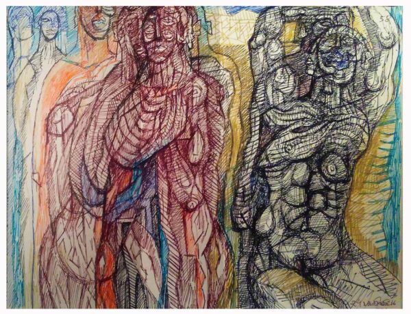 "MIRANDO EL AYER BUSCANDO RESPUESTAS HOY" | "Libro X. Dibujo 58" | 6 tintas bolígrafo. 17x22cm.15 diciembre 2016 / Colección del artista.