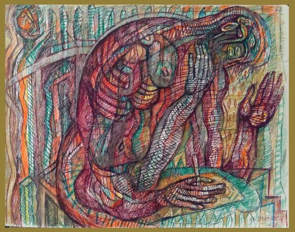 "VOMITANDO EL DIBUJO" | "Libro X. Dibujo 62" | 6 tintas bolígrafo. 17x22cm.15 diciembre 2016 / Colección del artista.