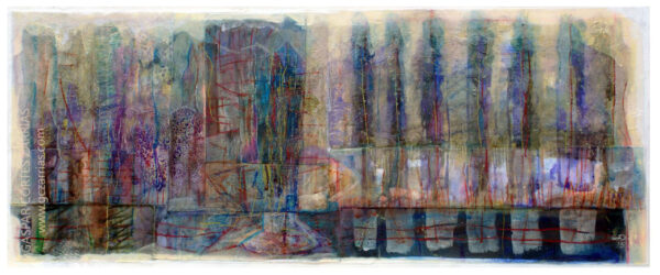 "PANORÁMICA DEL PUENTE DE LA SIERRA" |  Tintas, rotuladores, acrílico, gouache y collage sobre radiografía y papel montado en madera. 21,5x53cm. 2015. "PANORÁMICA DEL PUENTE DE LA SIERRA" | Tintas, rotuladores, acrílico, gouache y collage sobre radiografía y papel montado en madera. 21,5x53cm. 2015.