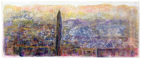 "PANORÁMICA - RECUERDOS DE GRANADA" |  Tintas, rotuladores, acrílico, gouache y collage sobre radiografía y papel montado en madera. 21,5x53cm. 2015 | Colección particular. "PANORÁMICA - RECUERDOS DE GRANADA" | Tintas, rotuladores, acrílico, gouache y collage sobre radiografía y papel montado en madera. 21,5x53cm. 2015 | Colección particular.