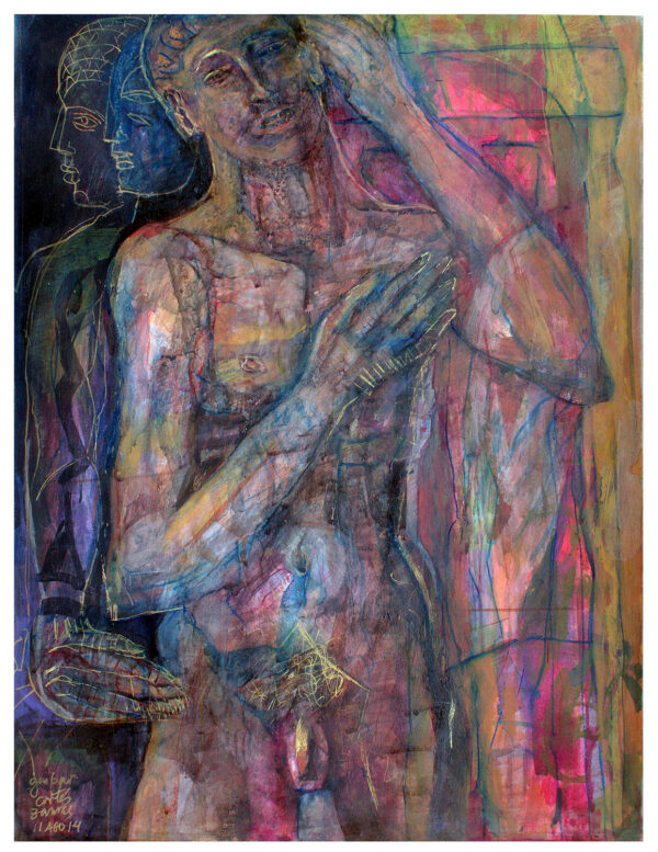 "EL PROTEGIDO" | Tintas, rotuladores y témpera sobre papel montado en madera. 40×30cm. 2014.