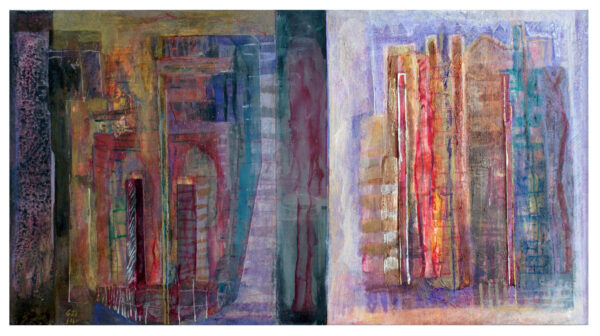 "NOCHE Y DÍA" | Tintas, rotuladores y témpera sobre papel montado en madera. 22×40cm. 2014.