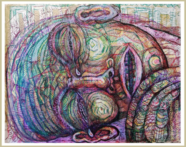 "CABEZA CAÍDA" | LIBRO XIII Dibujo 1. 17x22cm. Diversas tintas de bolígrafo de gel. 29-04_2-05_2019 / Colección de artista.