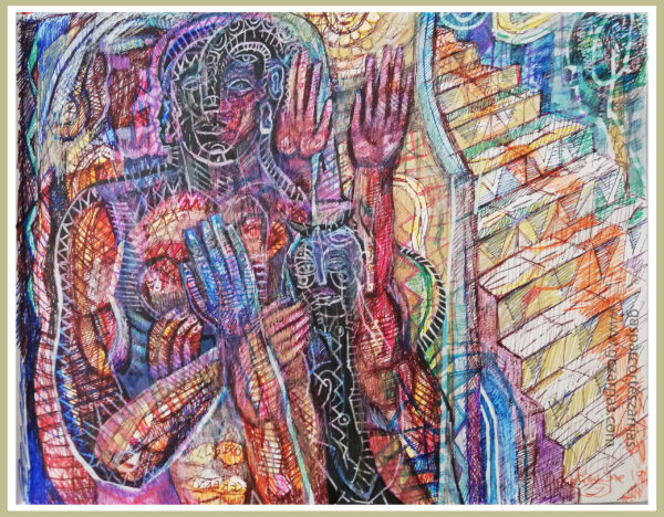 "BUSCANDO LA LUZ PARA SALIR DE LA OSCURIDAD" | LIBRO XIII Dibujo 14. 17x22cm. Diversas tintas de bolígrafo de gel. 18-23_09_2019 / Colección de artista.