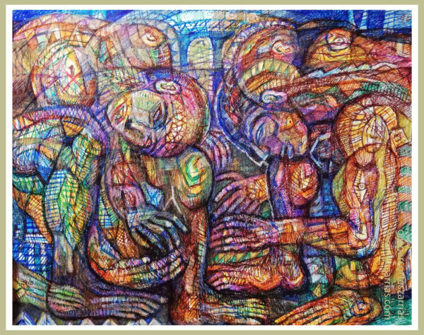 "ARRASTRÁNDONOS" | LIBRO XIII Dibujo 15. 17x22cm. Diversas tintas de bolígrafo de gel. 24-29_09_2019 / Colección de artista.