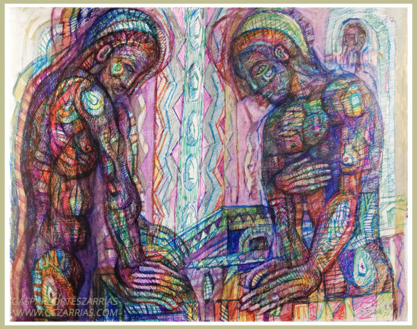 "LA BAJADA" | LIBRO XIII Dibujo 17. 17x22cm. Diversas tintas de bolígrafo de gel. 05-09_10_2019 / Colección de artista.