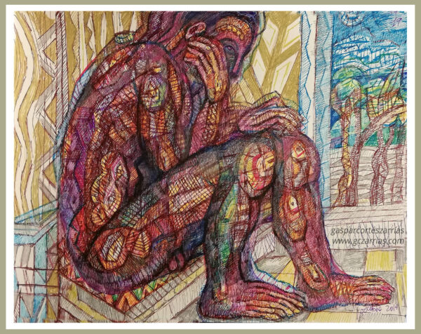 "CUANDO ACABE EL DOLOR" | LIBRO XIII Dibujo 19. 17x22cm. Diversas tintas de bolígrafo de gel. 14-15_10_2019 / Colección de artista.