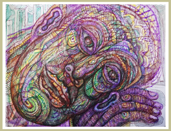 "PRIMER PLANO" | LIBRO XIII Dibujo 2. 17x22cm. Diversas tintas de bolígrafo de gel. 3-8_05_2019 / Colección de artista.