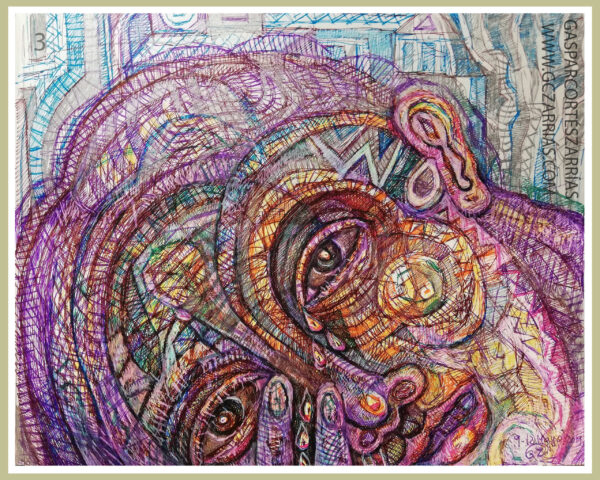 "TERCER GRADO / TRIBULACIÓN" | LIBRO XIII Dibujo 3. 17x22cm. Diversas tintas de bolígrafo de gel. 9-12_05_2019 / Colección de artista.