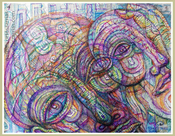 "SUPERPOSICIÓN" | LIBRO XIII Dibujo 4. 17x22cm. Diversas tintas de bolígrafo de gel. 13-15_05_2019 / Colección de artista.