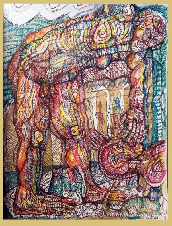 "ELLOS MIRAN DESDE ARRIBA" | Libro de artista XI. Dibujo 41. 17x22cm. 6 tintas bolígrafo. 1 de octubre de 2017 / Colección del artista.