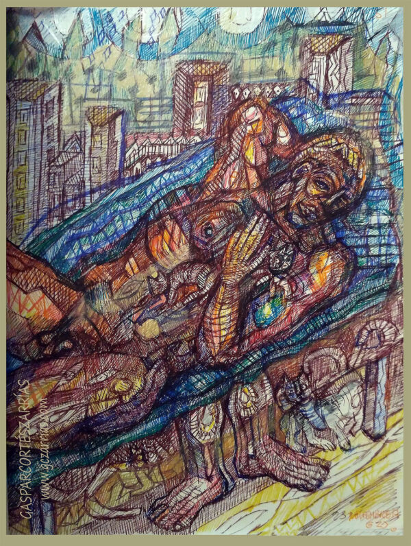 "EL MAJO DE LOS GATOS" | Libro de artista XI. Dibujo 51. 17x22cm. 6 tintas bolígrafo. 23 de noviembre de 2017 / Colección del artista.