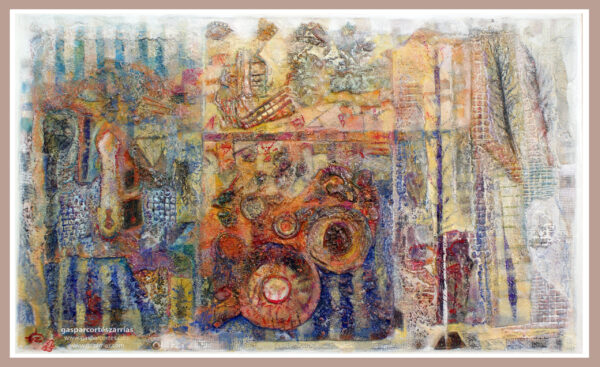 | "BREVE SECUENCIA VI / PAISAJE OLVIDADO" | Objetos encontrados, metal oxidado, Polvo de mármol, pigmentos, esmalte, tinta, pastel, esmalte, óleo |+| sobre madera y cartón ensamblados. 35x57cm. 2022-23. Finalizado febrero 2023.