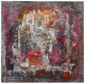 "ESTADO ÚNICO" | Collage, Esmalte, acrílico, tintas chinas, rotuladores, pan de oro, sobre papel verjurado rojo. 22x22cm. 14-15 septiembre de 2020. "ESTADO ÚNICO" | Collage, Esmalte, acrílico, tintas chinas, rotuladores, pan de oro, sobre papel verjurado rojo. 22x22cm. 14-15 septiembre de 2020.
