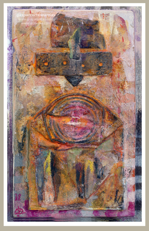 | "LA CIUDAD QUEMADA" | Collage, metal oxidado, pigmentos, esmalte, tinta, pastel, óleo |+| sobre madera. 24x15cm. 2022 /Colección particular.