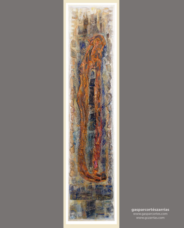 | "SUEÑOS CON SERPIENTES II / ATARAXIA" | Polvo de mármol, pigmentos, esmalte, tinta, pastel, óleo |+| sobre madera. 89x19cm. 2022. Finalizado finales de agosto.