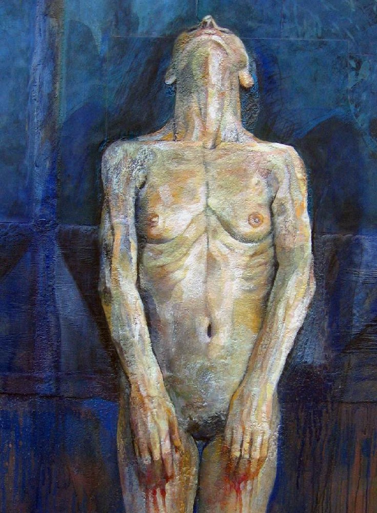 "BUSCANDO UN ÁNGEL (detalle)" Collage, polvo de mármol y óleo sobre madera. 188 x 110 cm. 2007