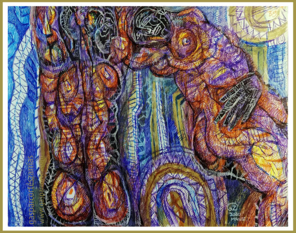 "MIRADAS CÓMPLICES" |  LIBRO XIII Dibujo 39. 17x22cm. Diversas tintas de bolígrafo de gel. 05-03_10-03_2020 / Colección de artista. "MIRADAS CÓMPLICES" | LIBRO XIII Dibujo 39. 17x22cm. Diversas tintas de bolígrafo de gel. 05-03_10-03_2020 / Colección de artista.