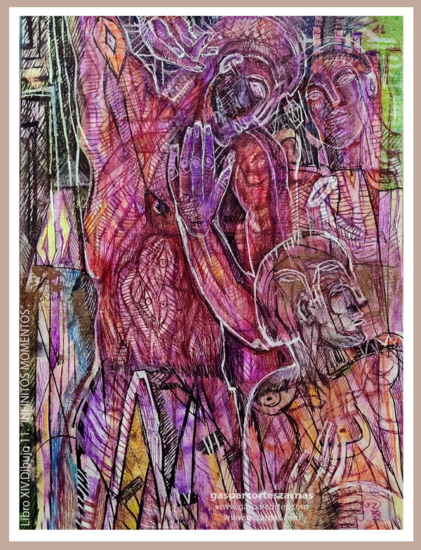 | "INFINITOS MOMENTOS" | LIBRO XIV. Dibujo 11. 22x17cm. Tintas de bolígrafo de gel, rotuladores y diversas mixturas pictóricas y dibujísticas. 04-15-28_4_2022 / Colección particular.