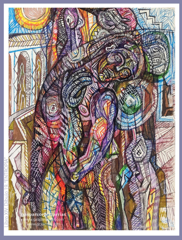 | "ENTROPÍA / IMPOTENCIA" | LIBRO XIV. Dibujo 19. 22x17cm. Tintas de bolígrafo de gel, rotuladores y diversas mixturas pictóricas y dibujísticas. 23-27_10_2022 / Colección particular.