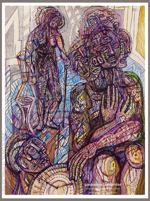 | "EL TIEMPO EL IMPLACABLE / RAFA EL PERUANO" | LIBRO XIV. Dibujo 22. 22x17cm. Tintas de bolígrafo de gel, rotuladores y diversas mixturas pictóricas y dibujísticas. 11-16_11_2022 / Colección particular.