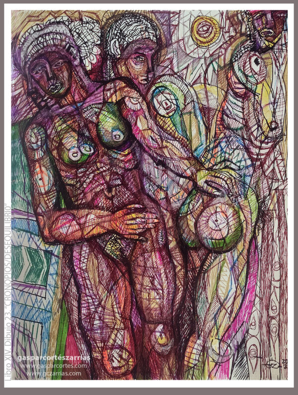 | "CRONOPIOS / DESEQUILIBRIO" | LIBRO XIV. Dibujo 23. 22x17cm. Tintas de bolígrafo de gel, rotuladores y diversas mixturas pictóricas y dibujísticas. 20-28_11_2022 / Colección particular.