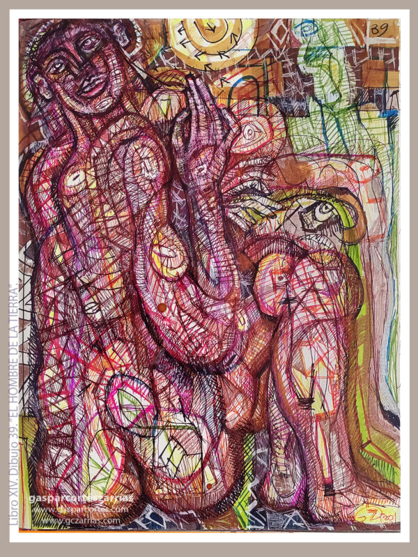 | "EL HOMBRE DE LA TIERRA" | LIBRO XIV. Dibujo 39. 22x17cm. Tintas de bolígrafo de gel, rotuladores y diversas mixturas pictóricas y dibujísticas. 19-26_04_2023 / Colección particular.