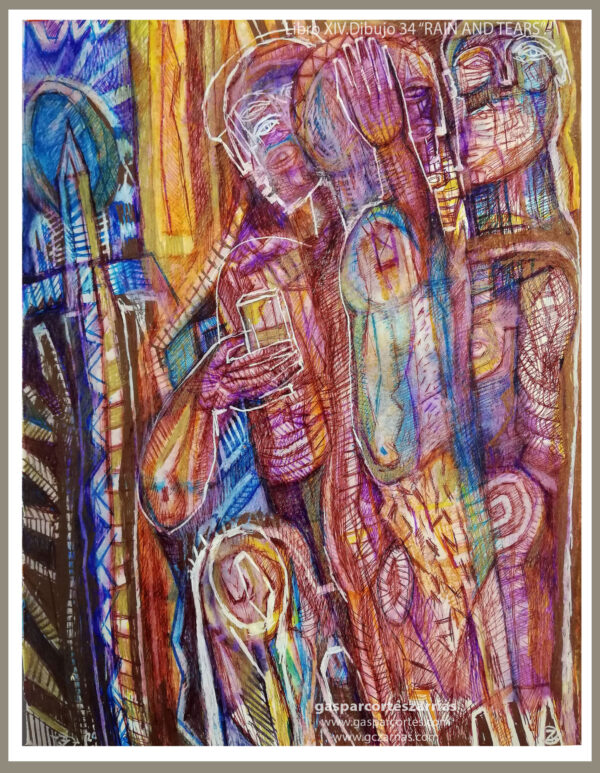 | "RAIN AND TEARS / LLUVIA Y LÁGRIMAS" | LIBRO XIV. Dibujo 4. 22x17cm. Tintas de bolígrafo de gel. 27_10-5_11_2021 / Colección particular.