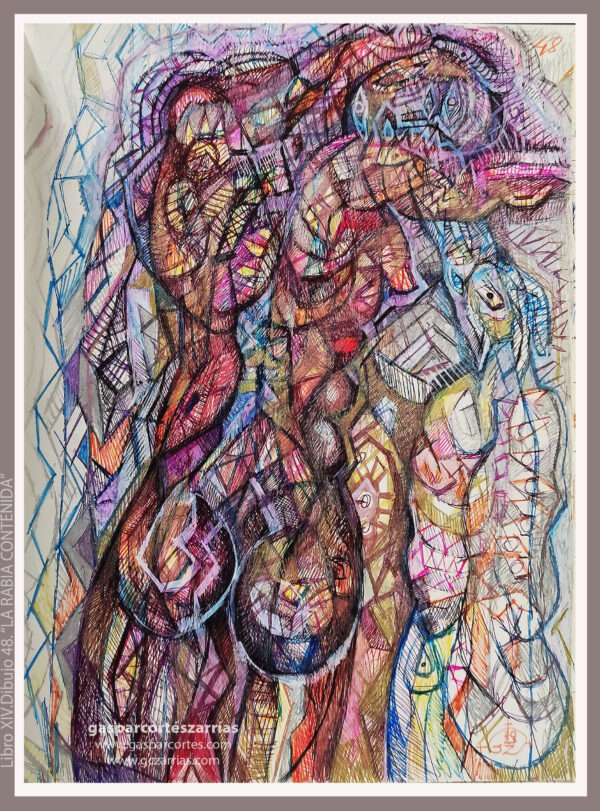 | "LA RABIA / DÍAS EXTRAÑOS" | LIBRO XIV. Dibujo 48. 22x17cm. Tintas de bolígrafo de gel, rotuladores y diversas mixturas pictóricas y dibujísticas. 30_10_14_11_2023 / Colección particular.
