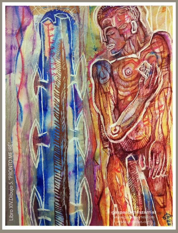 | "PRONTO ME IRÉ" | LIBRO XIV. Dibujo 5. 22x17cm. Tintas de bolígrafo de gel. 03-12_11_2021 / Colección particular.