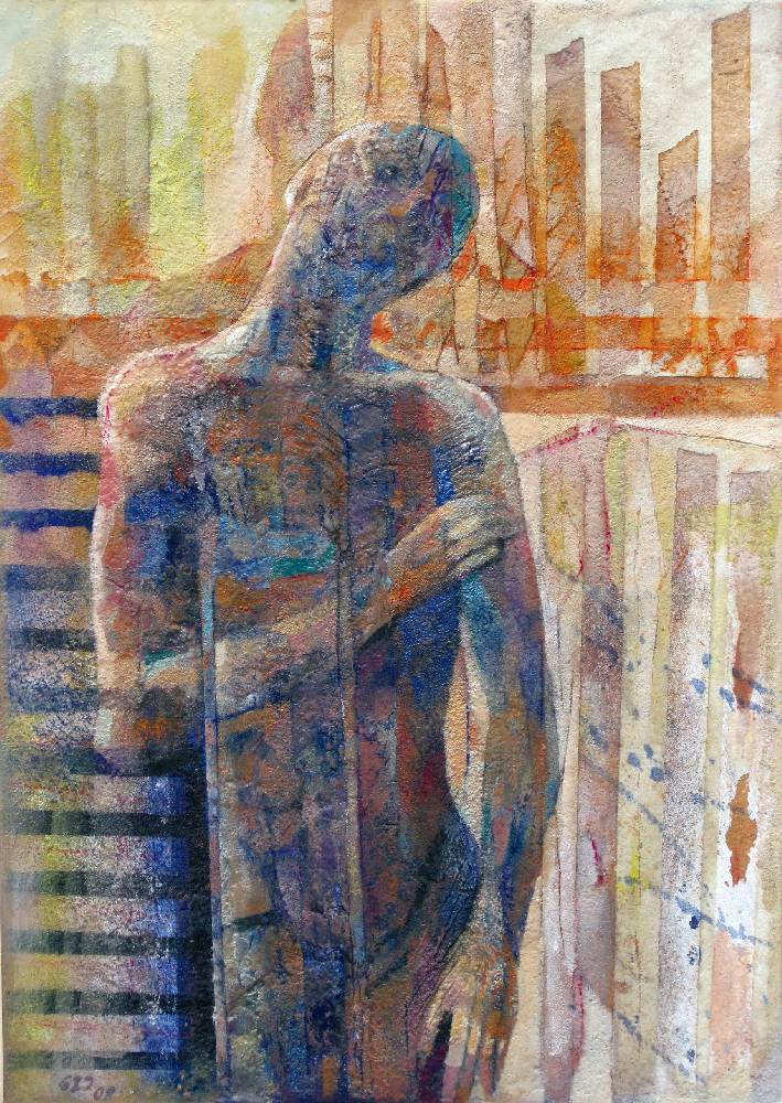 "POSE" Polvo de mármol, pigmentos y óleo sobre madera. 54 x 39 cm. 2008 Colección particular