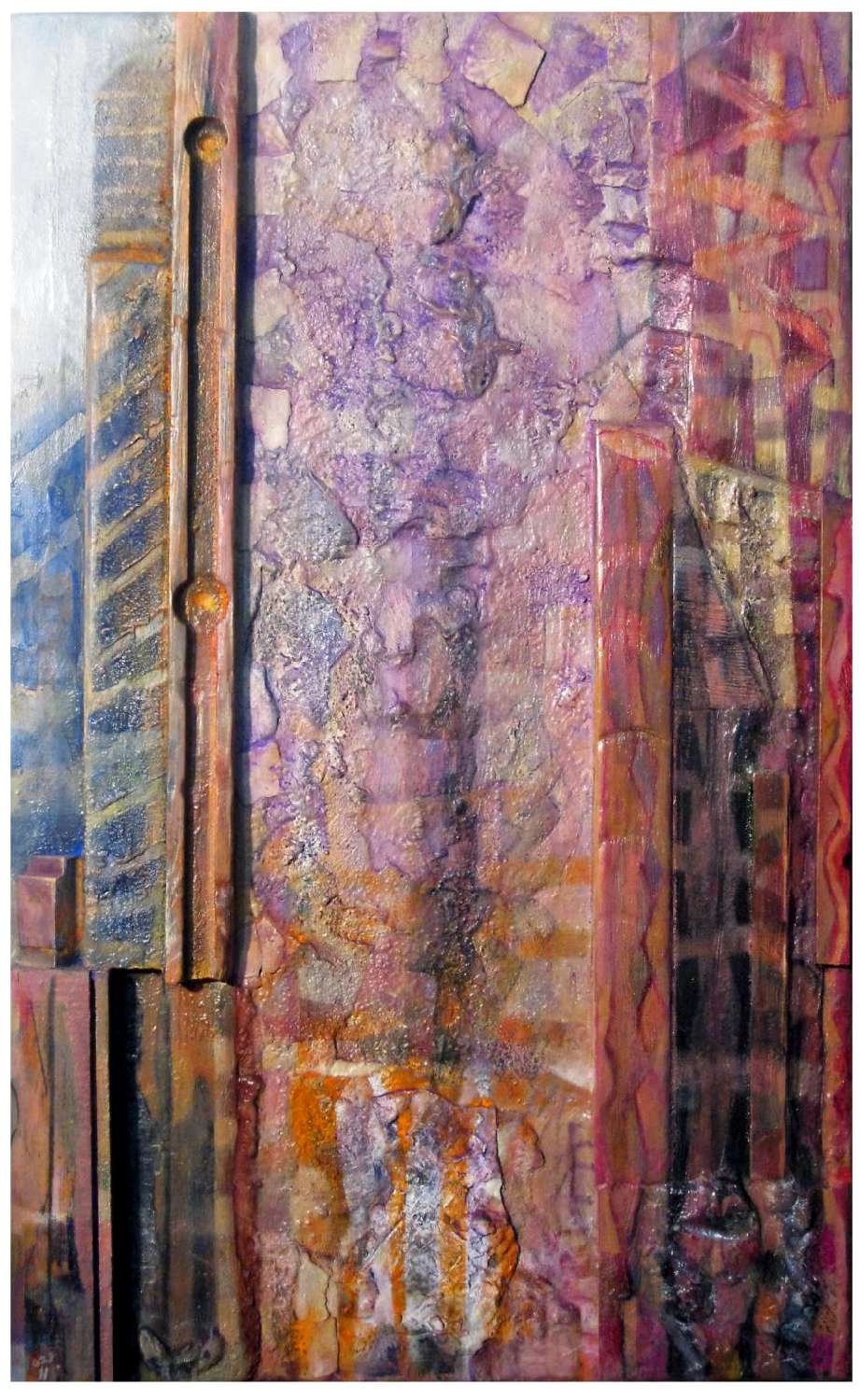 "PILAR ORGÁNICO (definitivo)" Polvo de mármol, pigmentos y óleo sobre collage y madera 74 x 45,5 cm. 2011