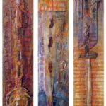 "SECUENCIA VERTICAL I, II, III" Polvo de mármol, pigmentos y óleo sobre collage y madera 85 x 19 cm. cada uno 2012
