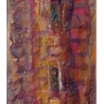 "SECUENCIA VERTICAL I" Polvo de mármol, pigmentos y óleo sobre collage y madera 85 x 19 cm. 2012
